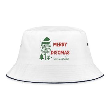 Merry Discmas Happy Holidays Disc Golf Basket - Bucket Hat - white/navy - Front