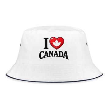 I Love Canada – Ahornblatt-Botschaft - Bucket Hat - Weiß/Navy - Vorne