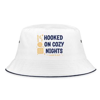 Crochet Lover Hooked On Cozy Nights Crochet And - Bucket Hat - white/navy - Front