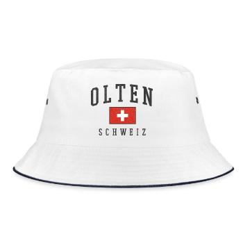 Olten Schweiz Vintage Emblem - Bucket Hat - Weiß/Navy - Vorne