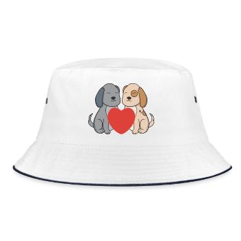 Sweet Cartoon Puppies in Love with Big Red Heart - Bucket Hat - white/navy - Front