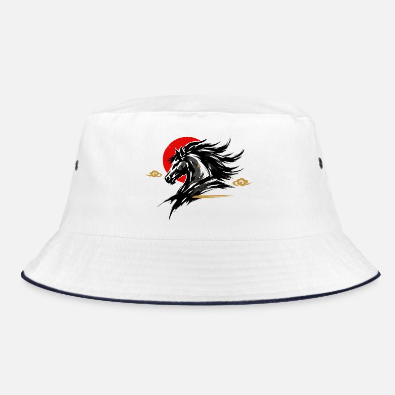 Chinesisches Neujahr 2026 Pferd Geschenk - Bucket Hat - Weiß/Navy