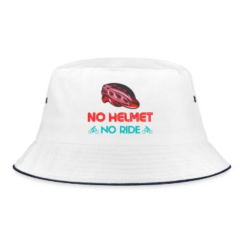 No Helmet No Ride Fahrrad-Motiv - Bucket Hat - Weiß/Navy - Vorne