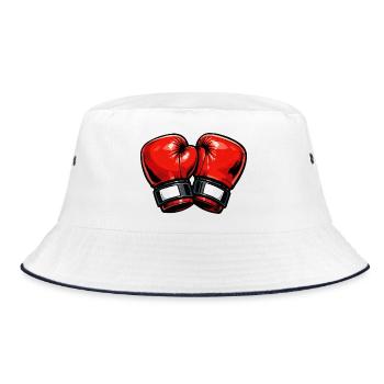 Rote Cartoon Boxhandschuhe - Bucket Hat - Weiß/Navy - Vorne