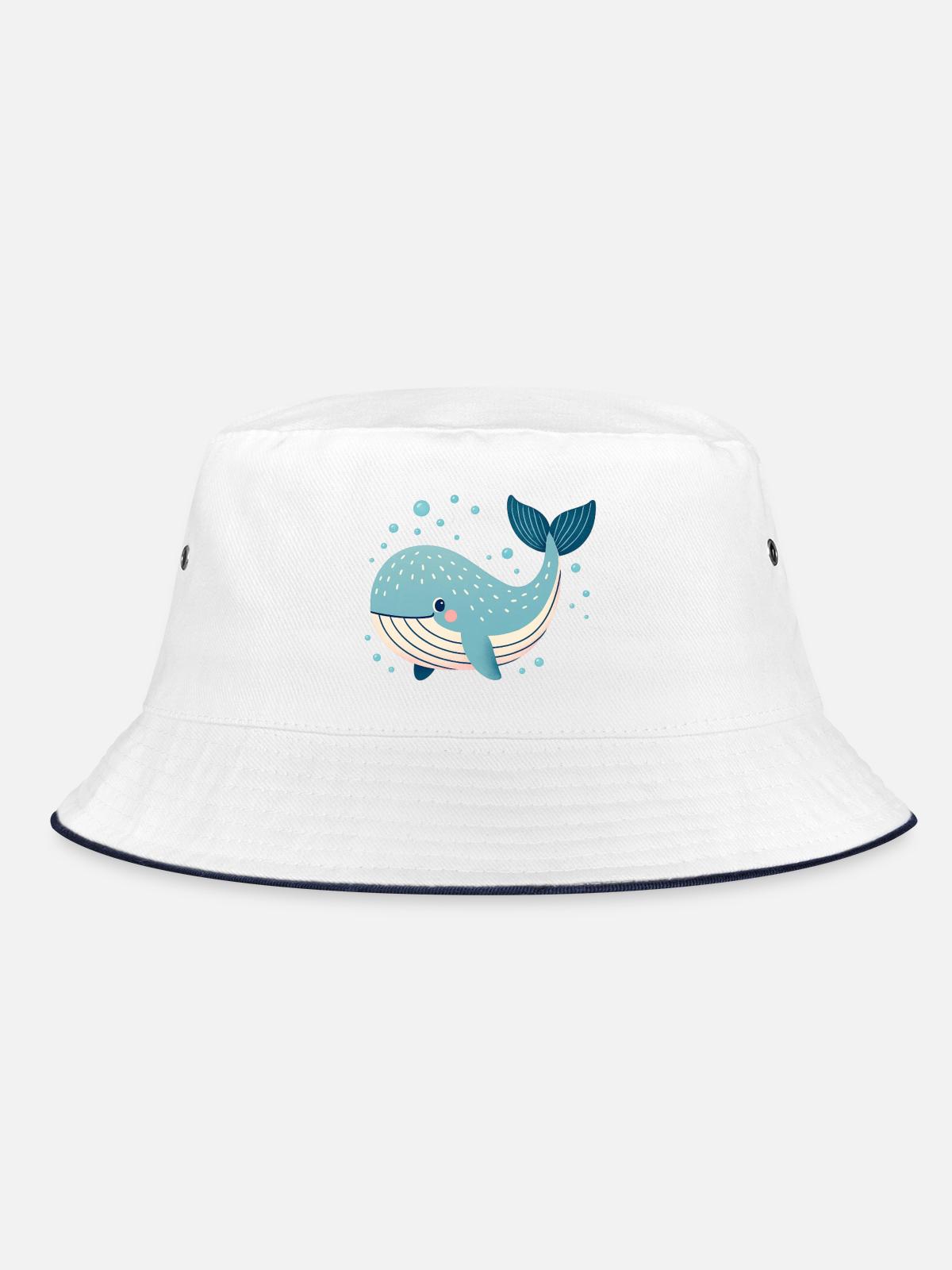 Blue Whale with Bubbles - Bucket Hat - white/navy - Front