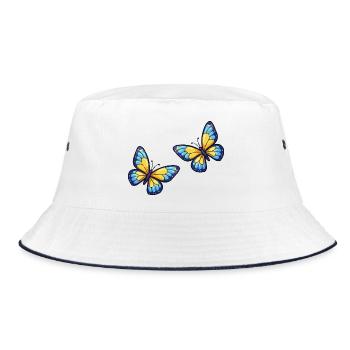 Blue Yellow Butterflies Pattern - Bucket Hat - white/navy - Front