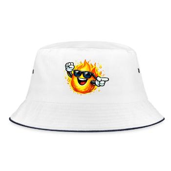 Fire Emoticon with Sunglasses - Bucket Hat - white/navy - Front