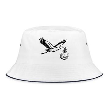 Cigogne avec bébé en tissu Signe de paix noir - Bob - blanc/marine - Devant