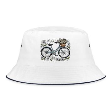 Vélo vintage avec panier de fleurs - Bob - blanc/marine - Devant