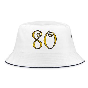 80. 80 JAHRE. 80. JUBILÄUM. 80-JAHRES-JUBILÄUM. - Bucket Hat - Weiß/Navy - Vorne