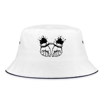 Handcuffs Graffiti Street Art Motif - Bucket Hat - white/navy - Front