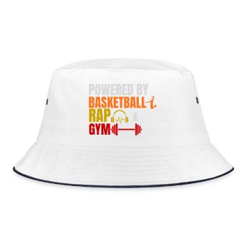 Powered by Basketball Rap & Gym Streetwear Design  - Bucket Hat - Weiß/Navy - Vorne