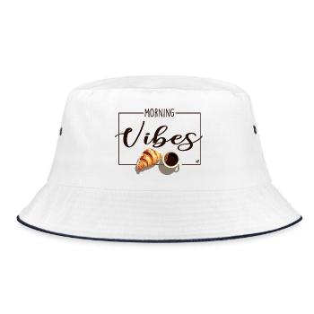 Tasse Kaffee & Croissant - Bucket Hat - Weiß/Navy - Vorne