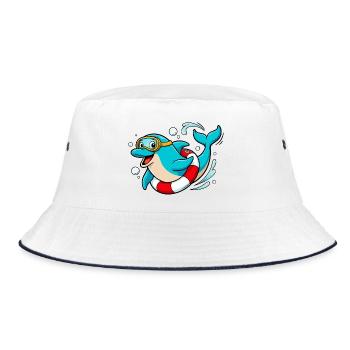 Funny dolphin with diving goggles - Bucket Hat - white/navy - Front