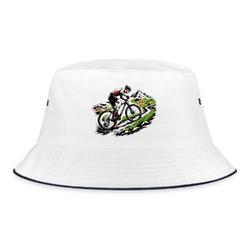 MTB Downhill Puls Herzschlag Biker Adrenalin Speed - Bucket Hat - Weiß/Navy - Vorne