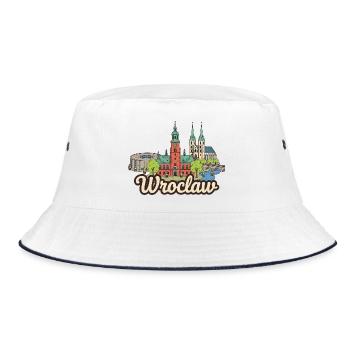 Wroclaw Poland Town Hall Dwarfs Retro Sketch - Bucket Hat - white/navy - Front