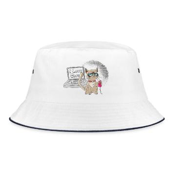 Funny Cat Computer Desktop Mouse - Bucket Hat - white/navy - Front