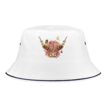 Flower Crown Highland Cattle - Bucket Hat - white/navy - Front