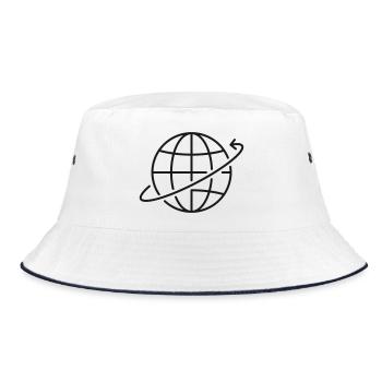 Global Network Line Icon Worldwide Connection Symb - Bucket Hat - white/navy - Front