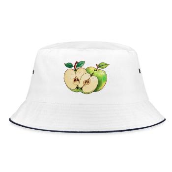Green Apple Halves Cutaway Fruit Motif - Bucket Hat - white/navy - Front
