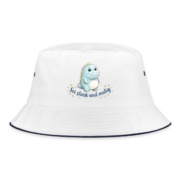 Sei stark & mutig Dino Josua 1:9 Kinder - Bucket Hat - Weiß/Navy - Vorne