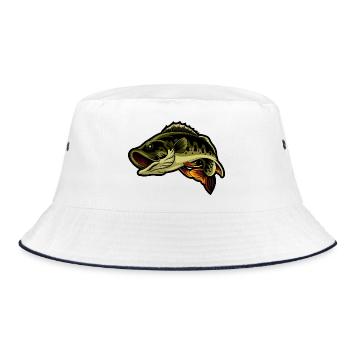 Barsch Angeln Fisch Illustration - Bucket Hat - Weiß/Navy - Vorne