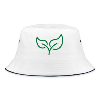Green Leaf Line Icon Eco Nature Growth Symbol Vect - Bucket Hat - white/navy - Front