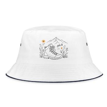 Hiking boots on the mountain path - Bucket Hat - white/navy - Front