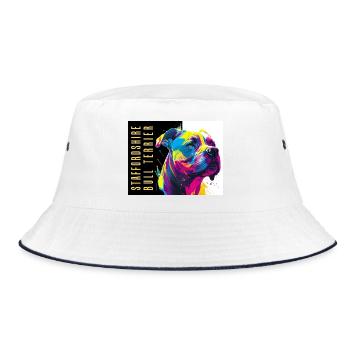 Staffie Head Popart - 050 - Bucket Hat - white/navy - Front