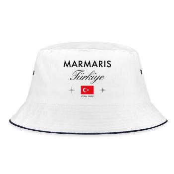 Marmaris Türkei Koordinaten Reise Souvenir - Bucket Hat - Weiß/Navy - Vorne