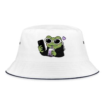 Selfie Boba de la Grenouille de la génération Z Kawaii Esthétique Grenouille drôle - Bob - blanc/marine - Devant
