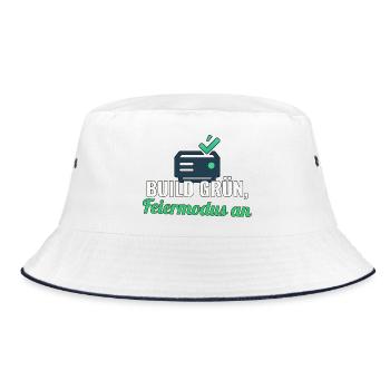 Release‑Shirt für Devs – Build grün, Feier an - Bucket Hat - Weiß/Navy - Vorne