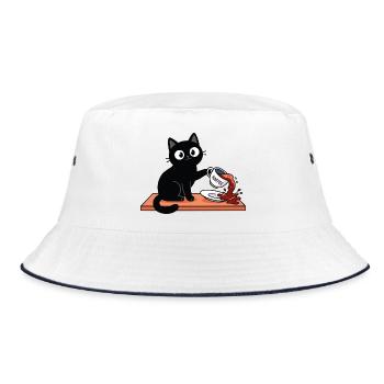 Freche Katze schüttet Kaffee um - lustig - Bucket Hat - Weiß/Navy - Vorne
