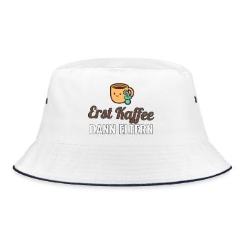 Erst Kaffee dann Eltern – Geschenkshirt - Bucket Hat - Weiß/Navy - Vorne