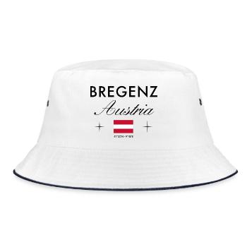 Bregenz Österreich Koordinaten Reise Souvenir - Bucket Hat - Weiß/Navy - Vorne