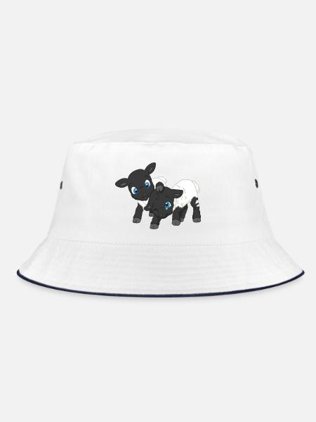 Süße Schwarzkopf-Lämmer – Schafgeschwister - Bucket Hat - Weiß/Navy