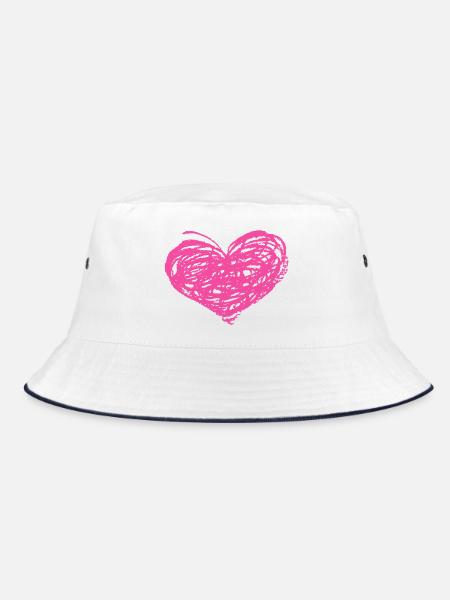 Rosa Herz-Scribble Kunst - Bucket Hat - Weiß/Navy