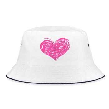 Kritzeln Herz Neonpink - Bucket Hat - Weiß/Navy - Vorne