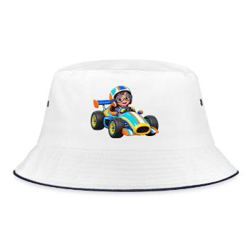 Kleiner Rennfahrer im Go-Kart - Bucket Hat - Weiß/Navy - Vorne