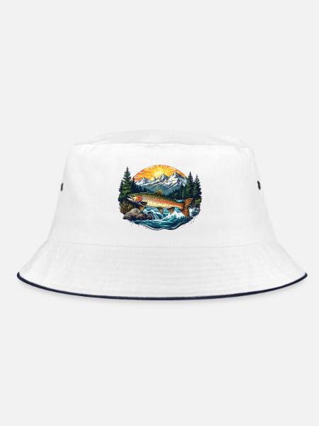 Fisch im Fluss - Wald - Bucket Hat - Weiß/Navy