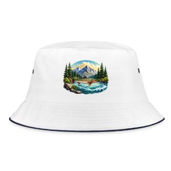 Fisch im Fluss - im Wald - Bucket Hat - Weiß/Navy - Vorne