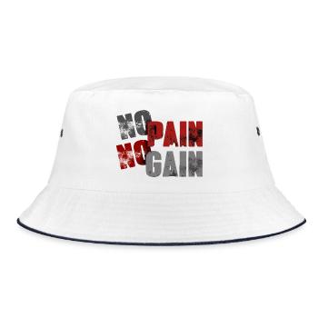 No Pan No Gain Distressed Typografie - Bucket Hat - Weiß/Navy - Vorne