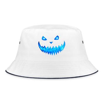 Halloween Gesicht Blau - Leuchtende Kürbisfratze - Bucket Hat - Weiß/Navy - Vorne