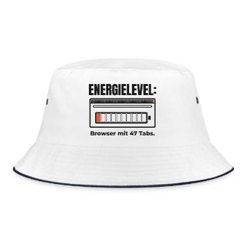 Energielevel: Browser mit 47 Tabs – Shirt - Bucket Hat - Weiß/Navy - Vorne