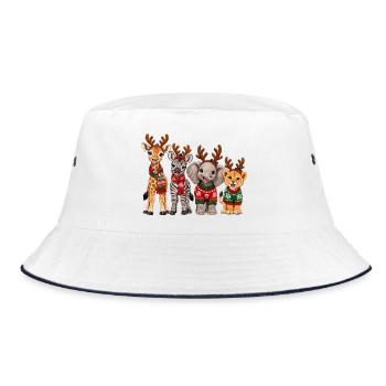 Safari Tiere mit Rentiergeweih zu Weihnachten - Bucket Hat - Weiß/Navy - Vorne