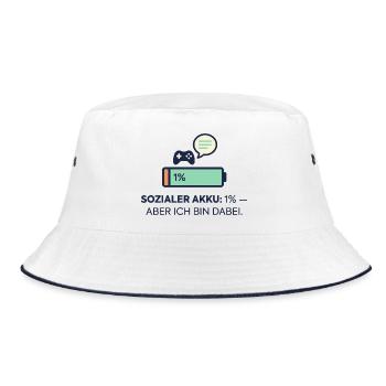 Sozialer Akku 1% – Dabei! - Bucket Hat - Weiß/Navy - Vorne