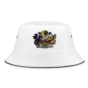 Drachen Phoenix Wappen in Lavendel Gold - Bucket Hat - Weiß/Navy - Vorne