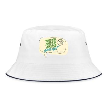 Never Give Up Winston Churchill Zitat - Bucket Hat - Weiß/Navy - Vorne