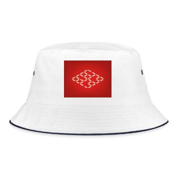 Beiges Diamanten-Raster Muster - Bucket Hat - Weiß/Navy - Vorne