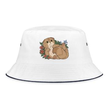 Florales Scottish Fold-Kätzchen - Bucket Hat - Weiß/Navy - Vorne